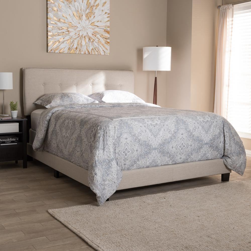 Audrey Modern and Contemporary Light Beige Fabric Upholstered King Size Bed FredCo