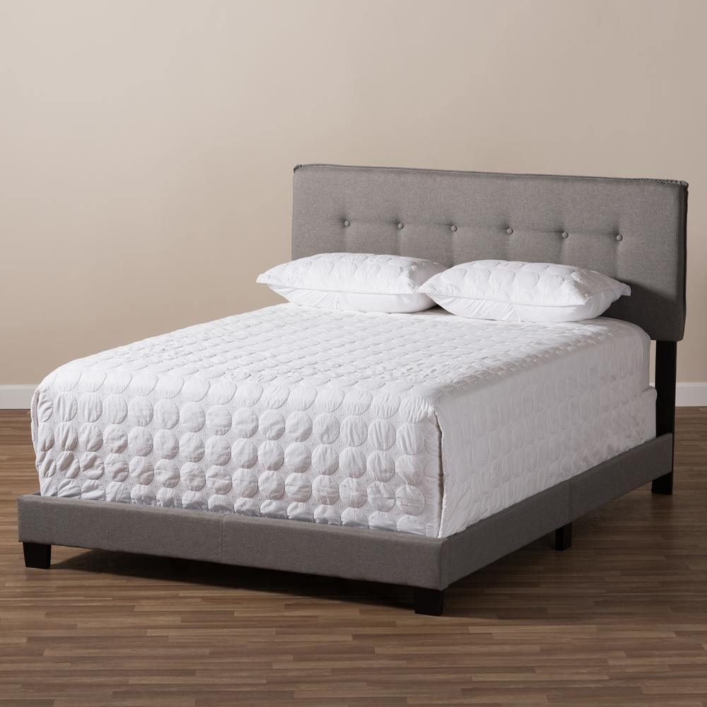 Audrey Modern and Contemporary Light Grey Fabric Upholstered Queen Size Bed FredCo