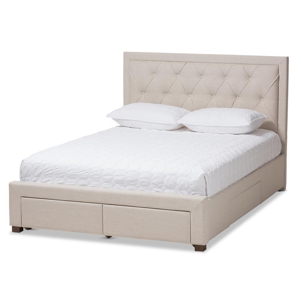 Aurelie Modern and Contemporary Light Beige Fabric Upholstered Queen Size Storage Bed FredCo