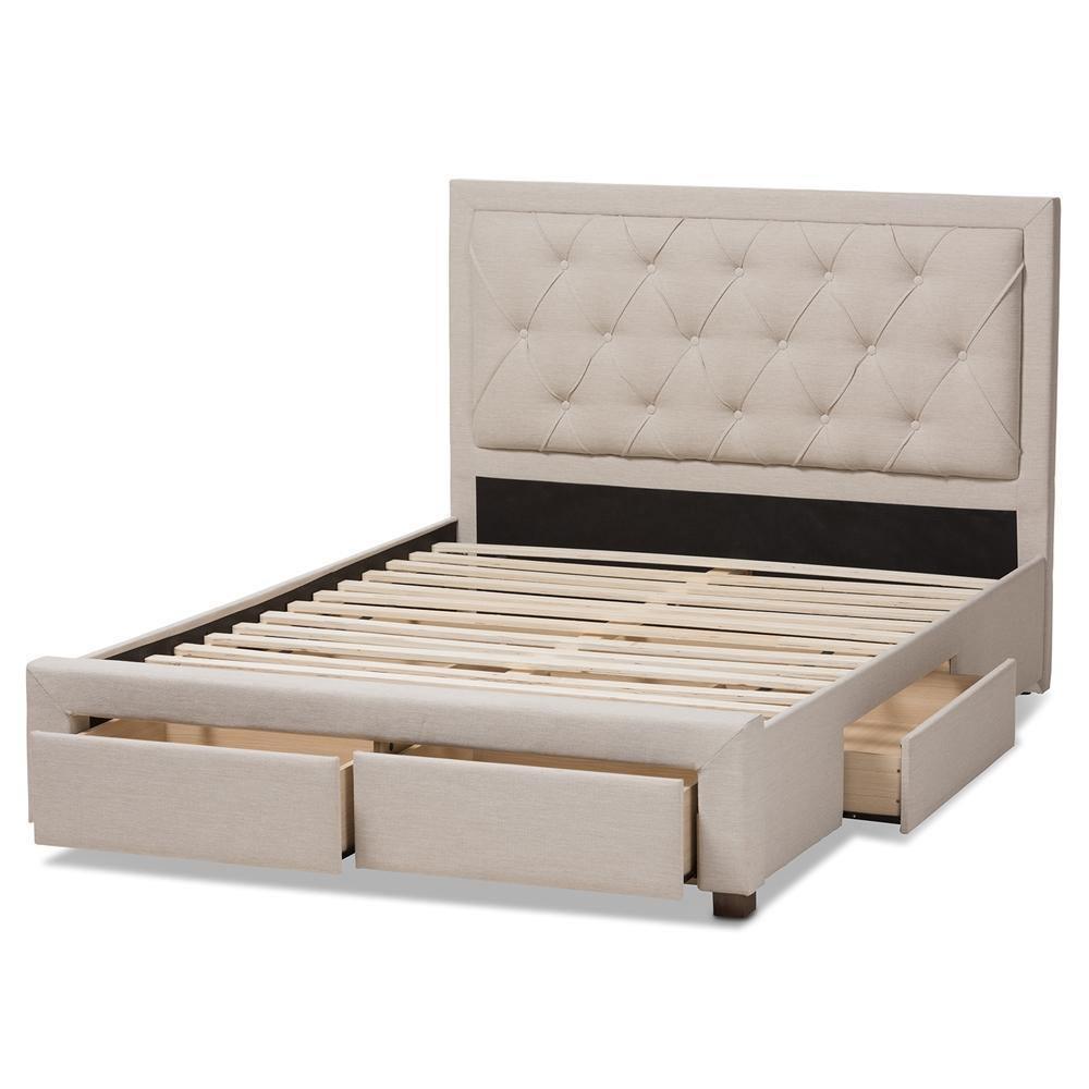 Aurelie Modern and Contemporary Light Beige Fabric Upholstered Queen Size Storage Bed FredCo