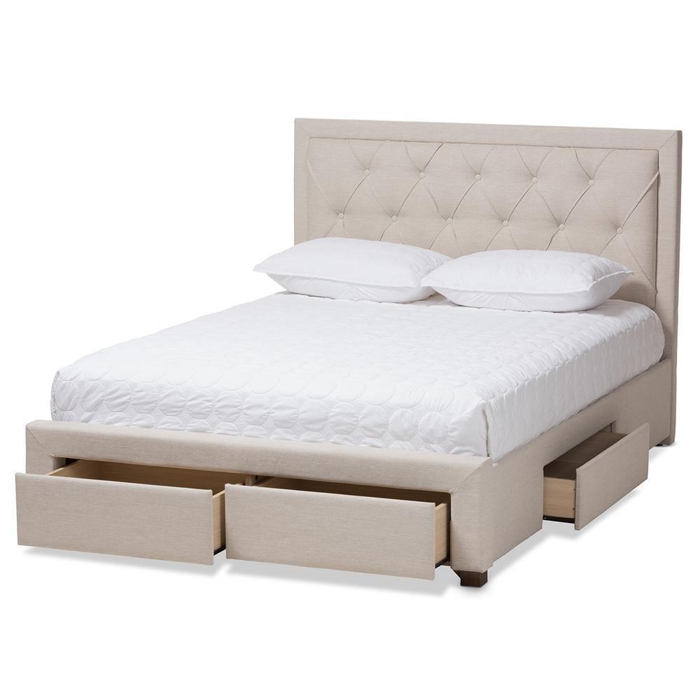 Aurelie Modern and Contemporary Light Beige Fabric Upholstered Queen Size Storage Bed FredCo