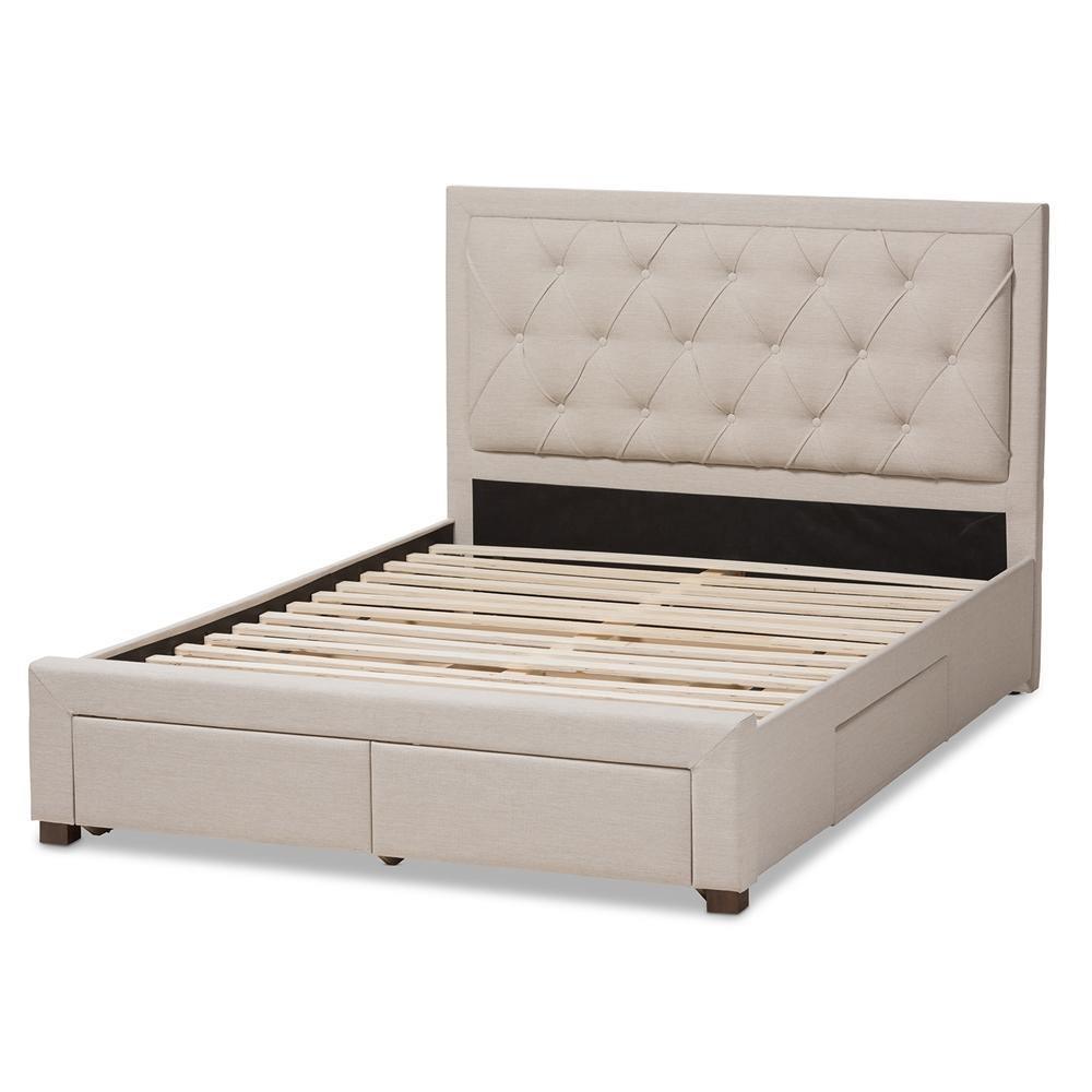 Aurelie Modern and Contemporary Light Beige Fabric Upholstered Queen Size Storage Bed FredCo