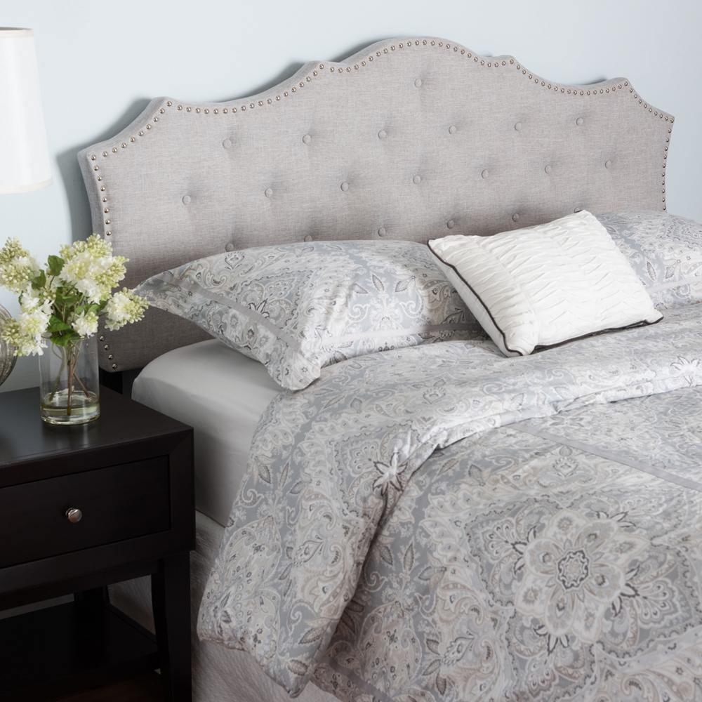 Aurora Modern and Contemporary Greyish Beige Fabric Queen Size Headboard FredCo