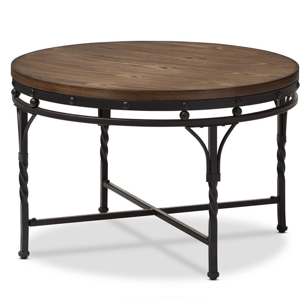 Austin Vintage Industrial Antique Bronze Round Coffee Cocktail Occasional Table FredCo