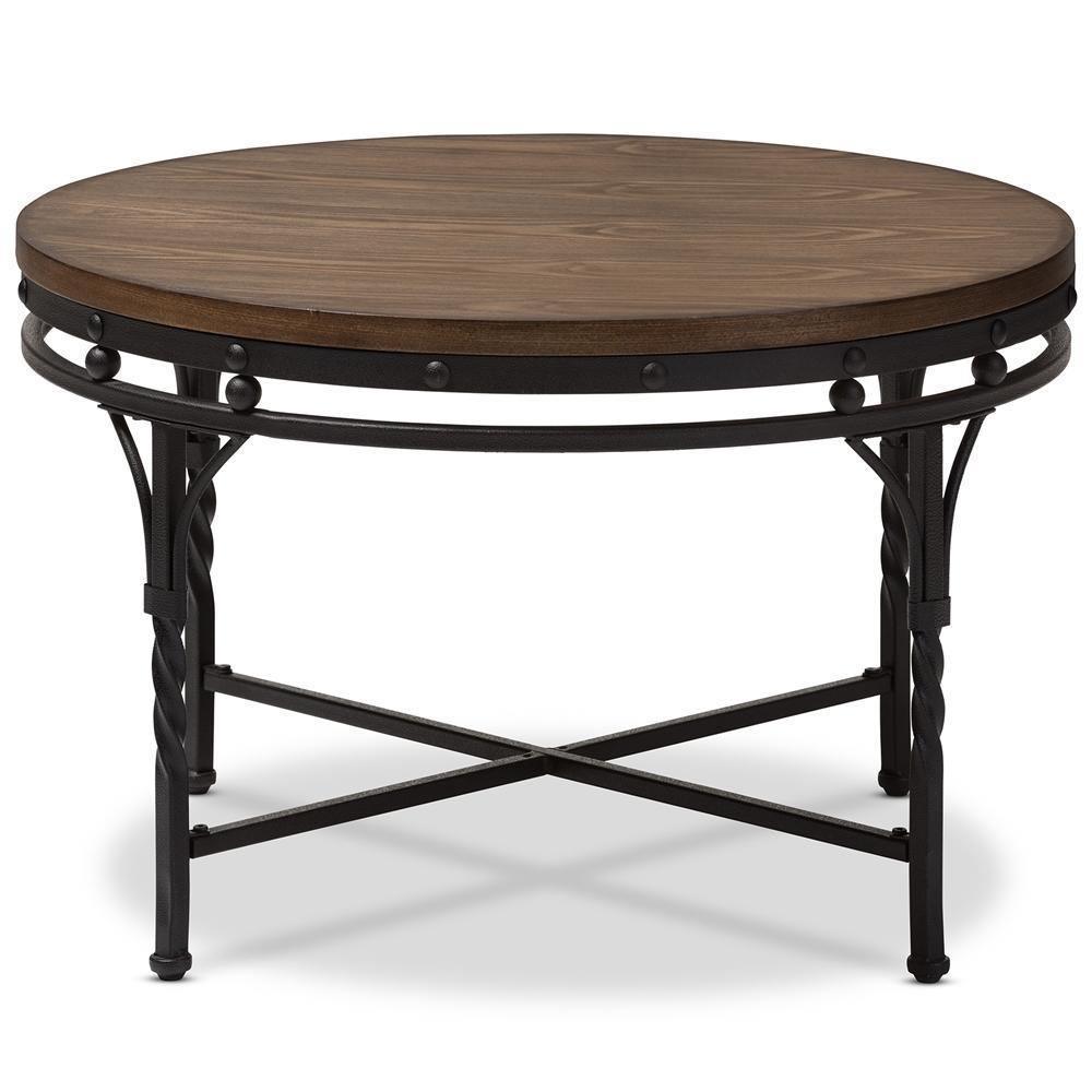 Austin Vintage Industrial Antique Bronze Round Coffee Cocktail Occasional Table FredCo