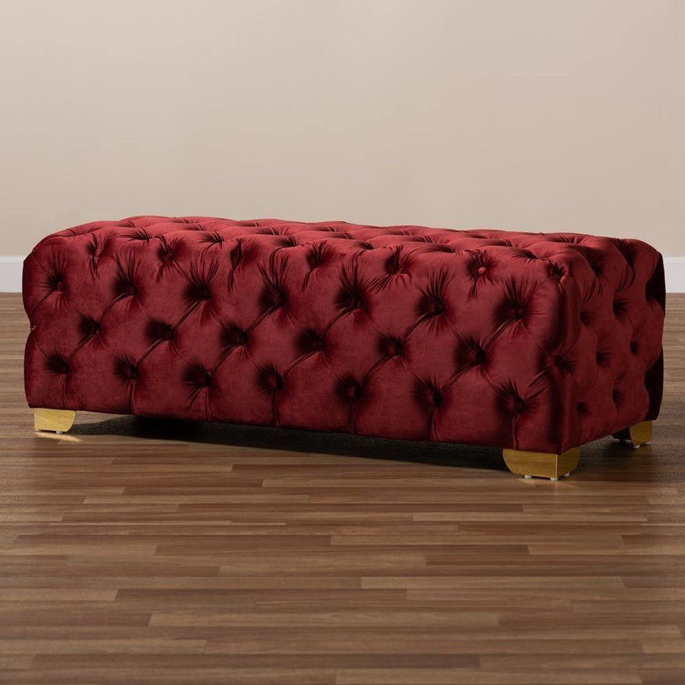Avara Glam and Luxe Burgundy Velvet Fabric Upholstered Gold Finished ...