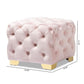 Avara Glam and Luxe Light Pink Velvet Fabric Upholstered Gold Finished Button Tufted Ottoman FredCo