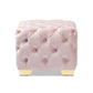 Avara Glam and Luxe Light Pink Velvet Fabric Upholstered Gold Finished Button Tufted Ottoman FredCo