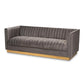 Aveline Glam and Luxe Grey Velvet Fabric Upholstered Brushed Gold Finished Sofa FredCo
