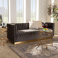 Aveline Glam and Luxe Grey Velvet Fabric Upholstered Brushed Gold Finished Sofa FredCo