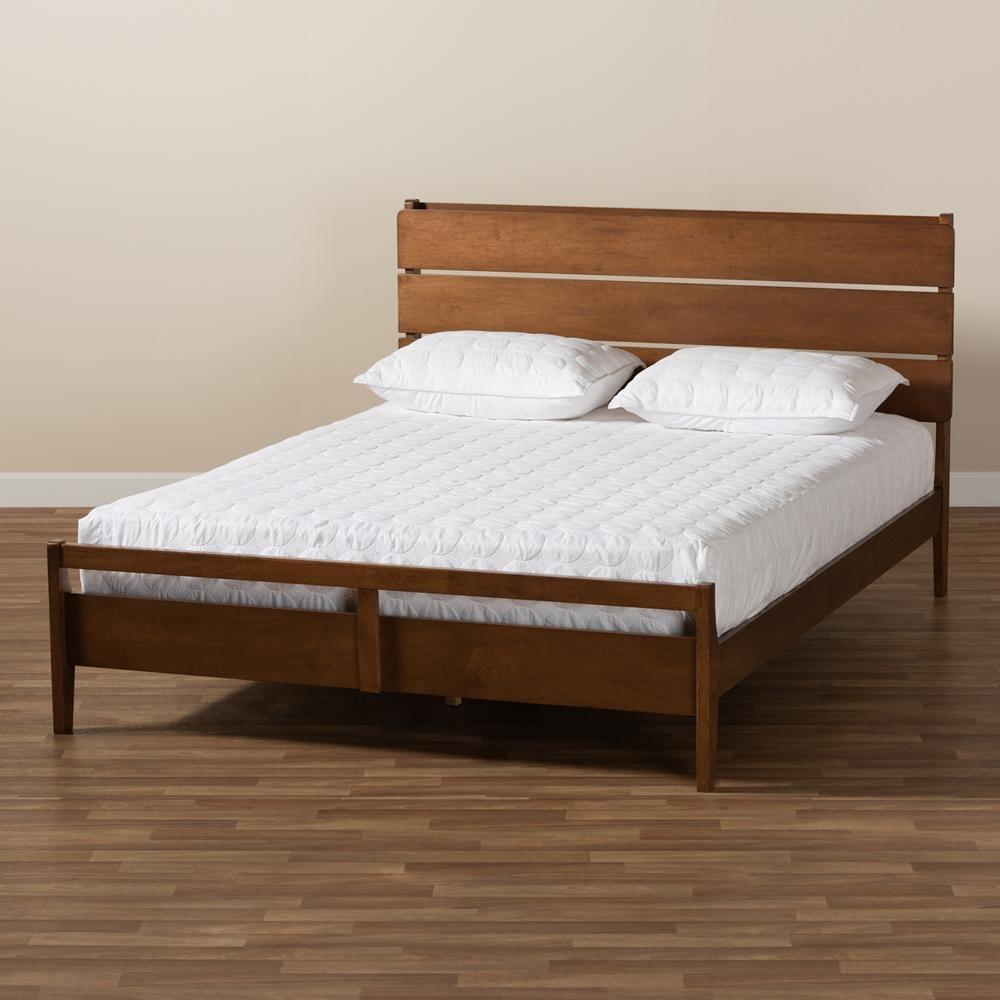 Avena Mid-Century Modern Walnut Finished Wood Queen Size Platform bed FredCo