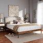 Aveneil Mid-Century Modern Beige Fabric Upholstered Walnut Finished Full Size Platform Bed FredCo