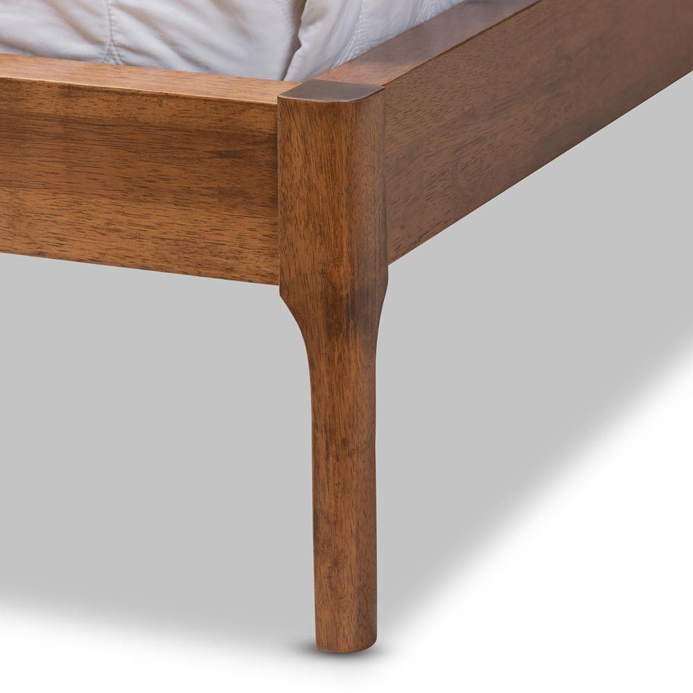 Aveneil Mid-Century Modern Beige Fabric Upholstered Walnut Finished King Size Platform Bed FredCo