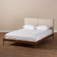 Aveneil Mid-Century Modern Beige Fabric Upholstered Walnut Finished King Size Platform Bed FredCo