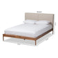 Aveneil Mid-Century Modern Beige Fabric Upholstered Walnut Finished King Size Platform Bed FredCo