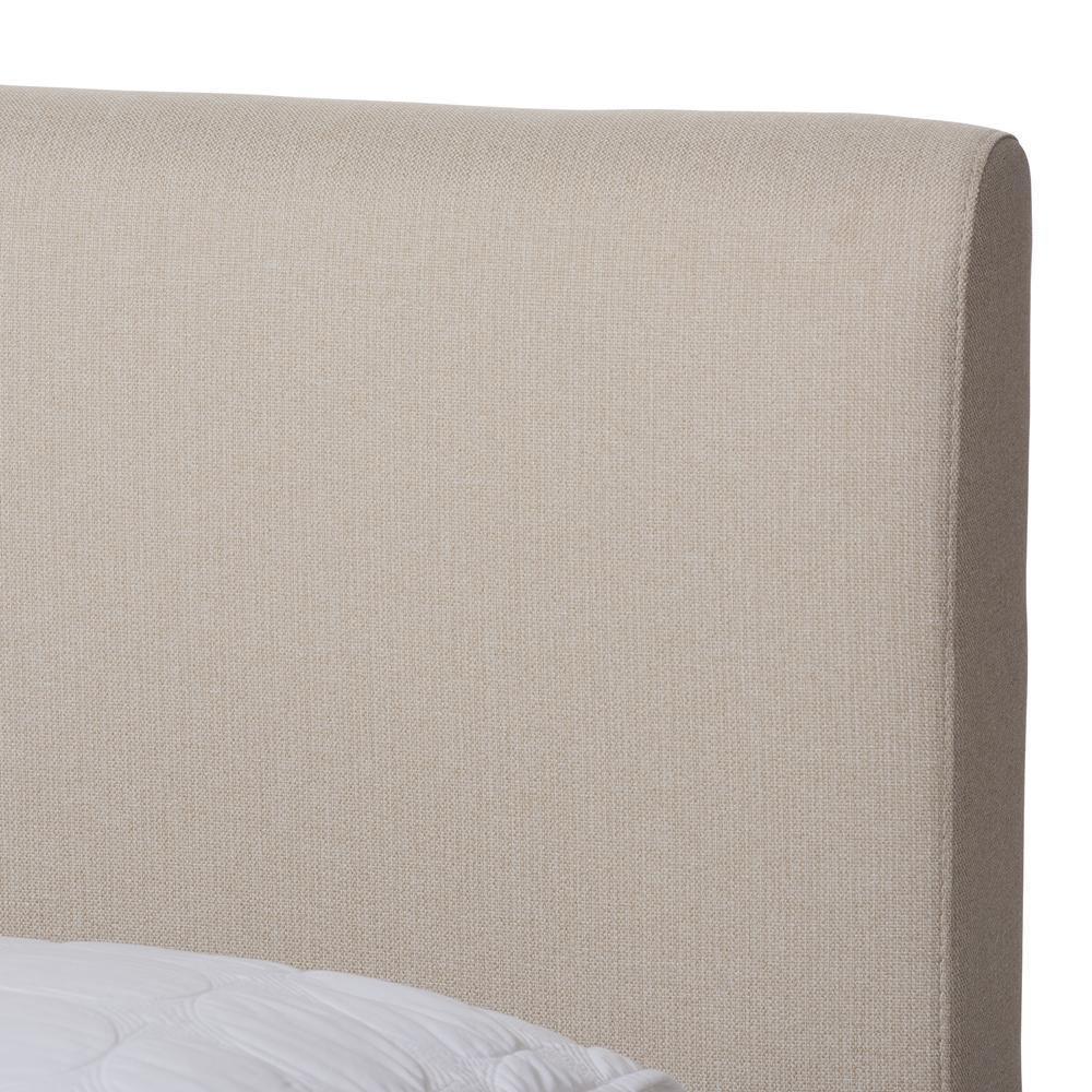 Aveneil Mid-Century Modern Beige Fabric Upholstered Walnut Finished Queen Size Platform Bed FredCo