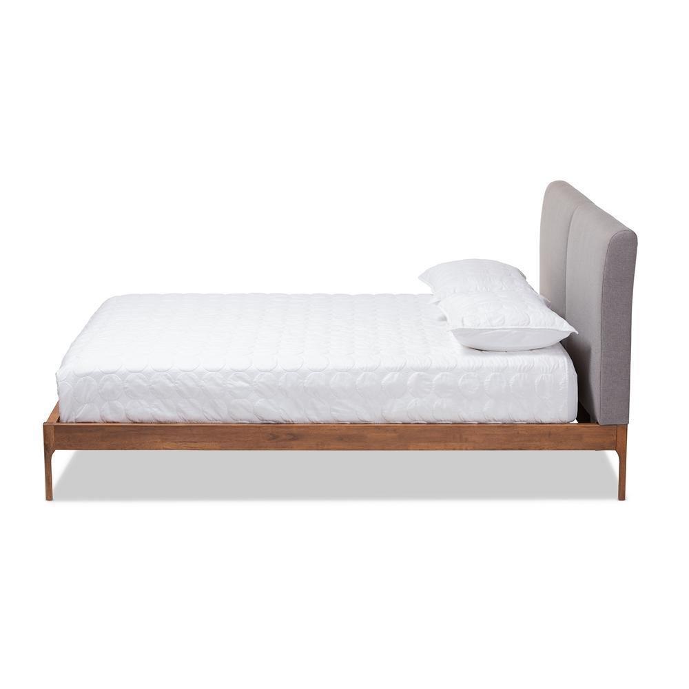 Aveneil Mid-Century Modern Grey Fabric Upholstered Walnut Finished Full Size Platform Bed FredCo