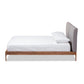 Aveneil Mid-Century Modern Grey Fabric Upholstered Walnut Finished Full Size Platform Bed FredCo