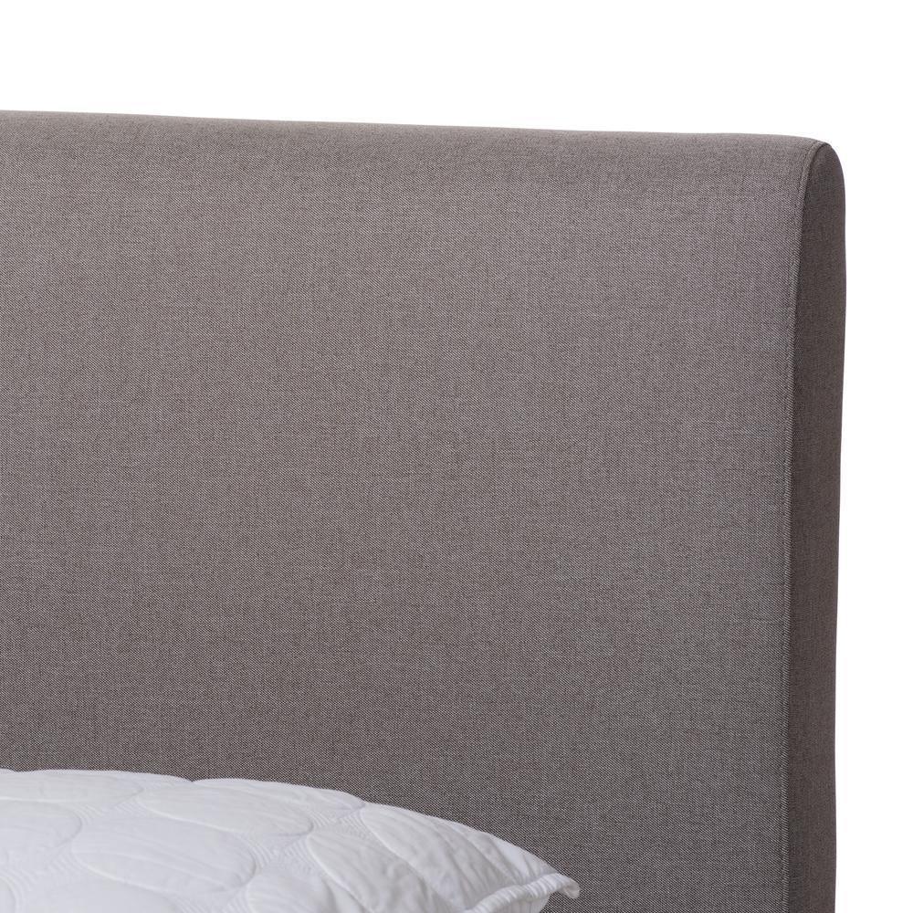 Aveneil Mid-Century Modern Grey Fabric Upholstered Walnut Finished Queen Size Platform Bed FredCo