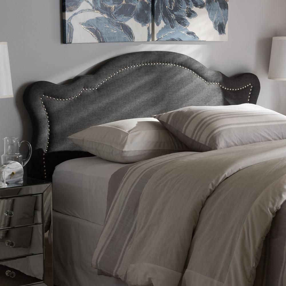Avery Modern and Contemporary Dark Grey Fabric Queen Size Headboard FredCo