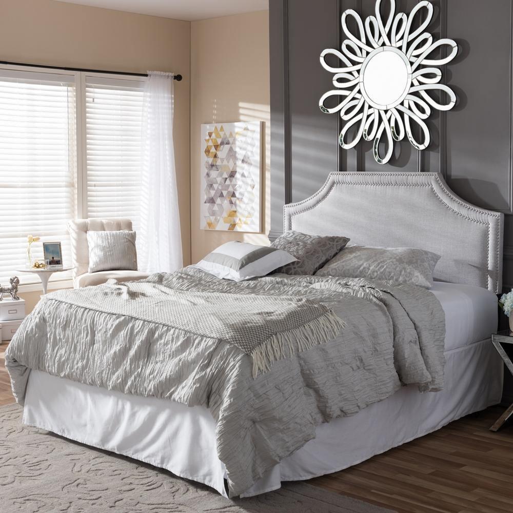 Avignon Modern and Contemporary Greyish Beige Fabric Upholstered Full Size Headboard FredCo