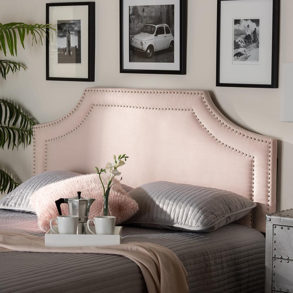 Avignon Modern and Contemporary Light Pink Velvet Fabric Upholstered Queen Size Headboard FredCo