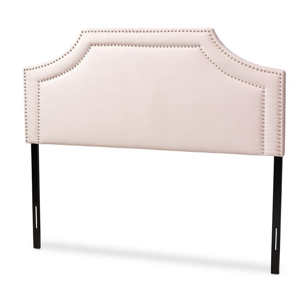 Avignon Modern and Contemporary Light Pink Velvet Fabric Upholstered Queen Size Headboard FredCo
