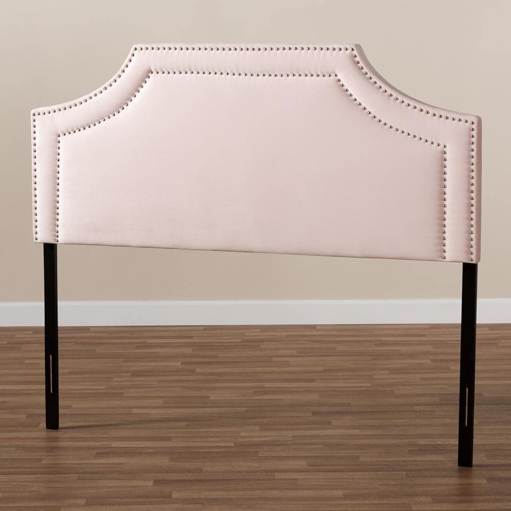 Avignon Modern and Contemporary Light Pink Velvet Fabric Upholstered Queen Size Headboard FredCo