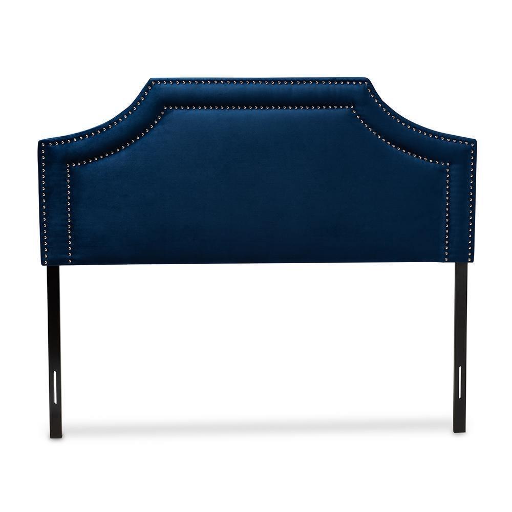 Avignon Modern and Contemporary Navy Blue Velvet Fabric Upholstered Queen Size Headboard FredCo