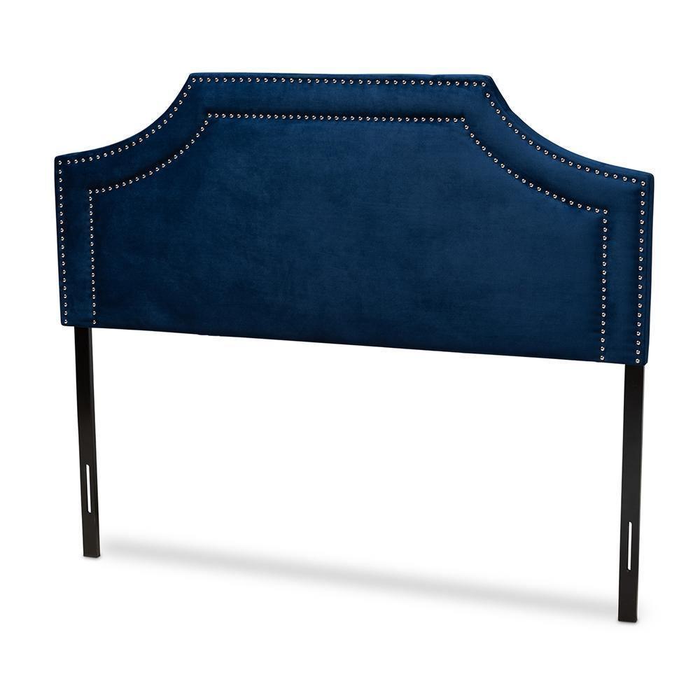 Avignon Modern and Contemporary Navy Blue Velvet Fabric Upholstered Queen Size Headboard FredCo