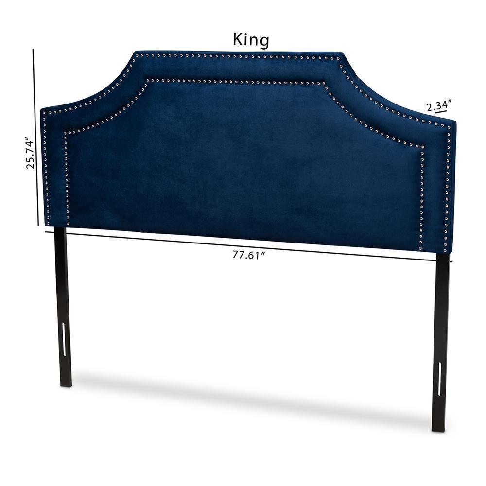 Avignon Modern and Contemporary Navy Blue Velvet Fabric Upholstered Queen Size Headboard FredCo