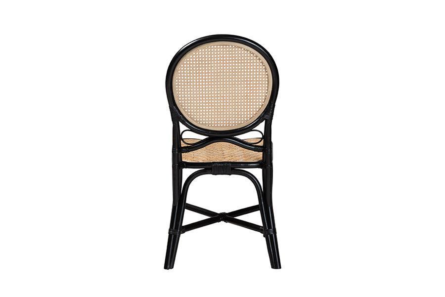 Ayana Mid-Century Modern Two-Tone Black and Natural Brown Rattan Dining Chair FredCo