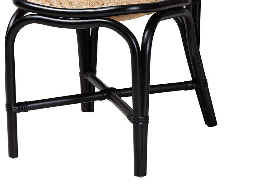 Ayana Mid-Century Modern Two-Tone Black and Natural Brown Rattan Dining Chair FredCo