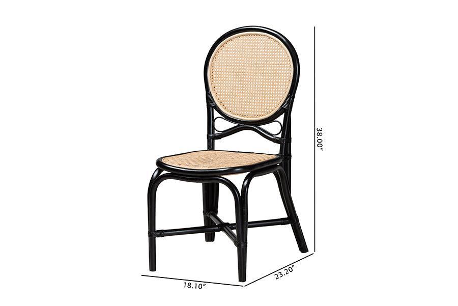 Ayana Mid-Century Modern Two-Tone Black and Natural Brown Rattan Dining Chair FredCo