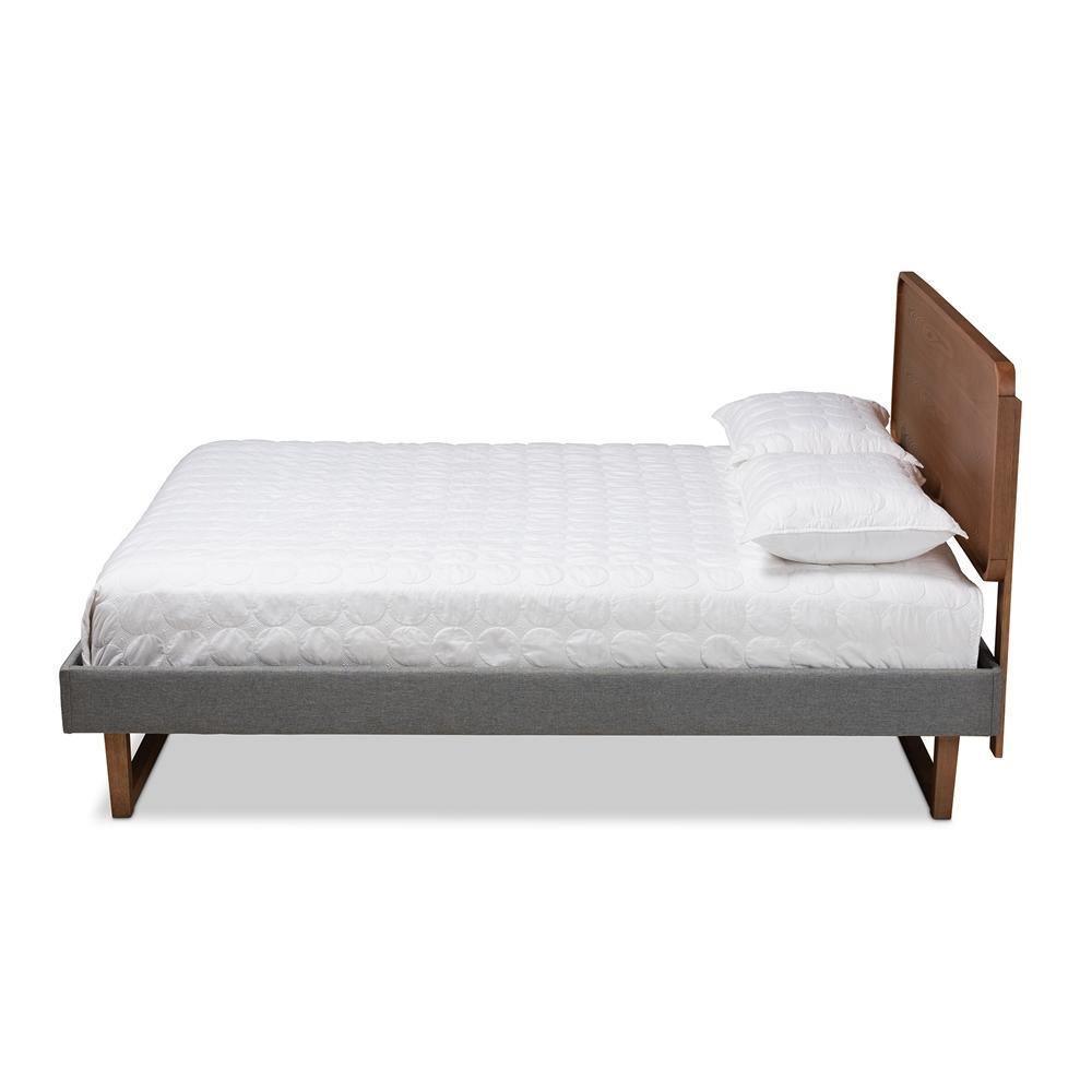Ayla Mid-Century Modern Dark Grey Fabric Upholstered Walnut Brown Finished Wood Full Size Platform Bed FredCo