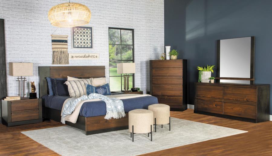 Azalia Rectangular Bedroom Set Black and Walnut Coaster Eastern King, 4 Piece FredCo