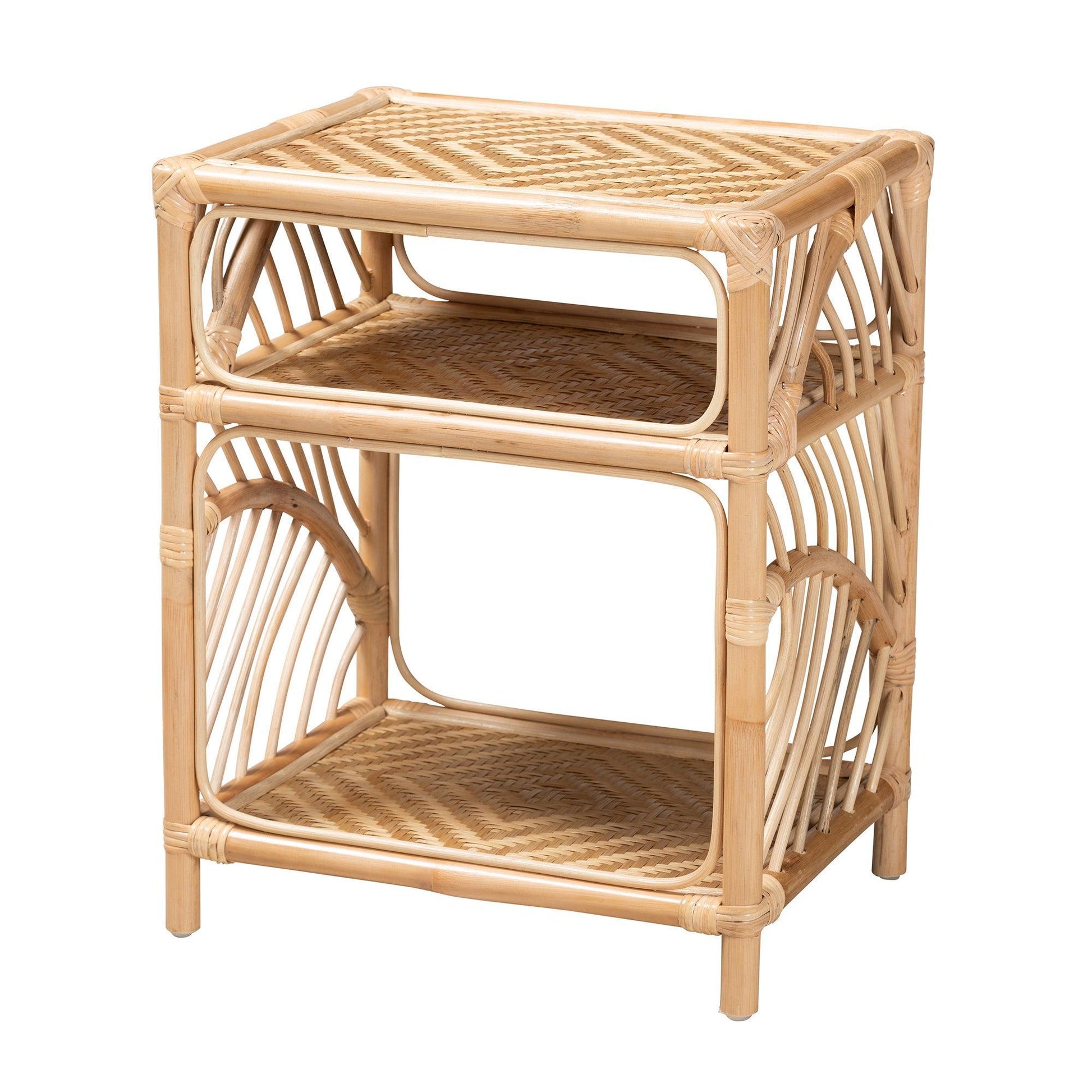 Baara Modern Bohemian Natural Brown Rattan Nightstand FredCo