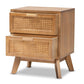 Baden Mid-Century Modern Walnut Brown Finished Wood 2-Drawer Nightstand with Rattan FredCo