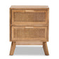 Baden Mid-Century Modern Walnut Brown Finished Wood 2-Drawer Nightstand with Rattan FredCo