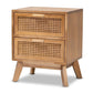 Baden Mid-Century Modern Walnut Brown Finished Wood 2-Drawer Nightstand with Rattan FredCo