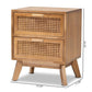 Baden Mid-Century Modern Walnut Brown Finished Wood 2-Drawer Nightstand with Rattan FredCo
