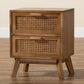 Baden Mid-Century Modern Walnut Brown Finished Wood 2-Drawer Nightstand with Rattan FredCo