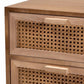 Baden Mid-Century Modern Walnut Brown Finished Wood 3-Drawer Nightstand with Rattan FredCo