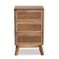 Baden Mid-Century Modern Walnut Brown Finished Wood 3-Drawer Nightstand with Rattan FredCo