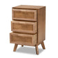 Baden Mid-Century Modern Walnut Brown Finished Wood 3-Drawer Nightstand with Rattan FredCo