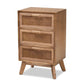 Baden Mid-Century Modern Walnut Brown Finished Wood 3-Drawer Nightstand with Rattan FredCo