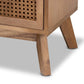 Baden Mid-Century Modern Walnut Brown Finished Wood 3-Drawer Nightstand with Rattan FredCo