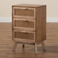 Baden Mid-Century Modern Walnut Brown Finished Wood 3-Drawer Nightstand with Rattan FredCo