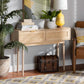 Baird Mid-Century Modern Light Oak Brown Finished Wood and Rattan 2-Drawer Console Table FredCo