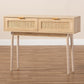 Baird Mid-Century Modern Light Oak Brown Finished Wood and Rattan 2-Drawer Console Table FredCo
